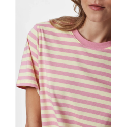 PIECES Ria kortærmet multicolor stribet t-shirt - French Vanilla / Sea Pink