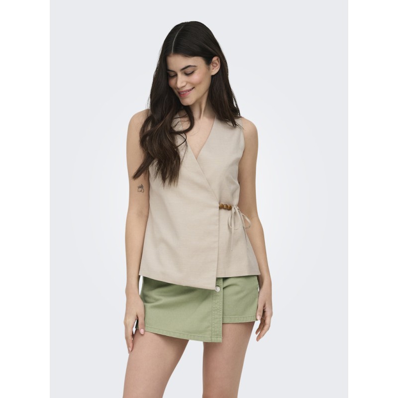 ONLY Baia ærmeløs hør wrap vest - Chateau Gray MELANGE