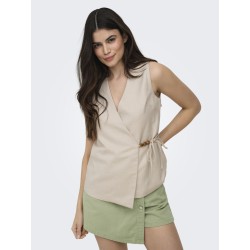 ONLY Baia ærmeløs hør wrap vest - Chateau Gray MELANGE