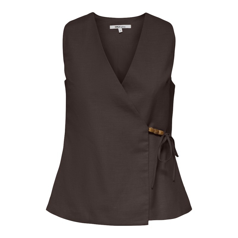 ONLY Baia ærmeløs hør wrap vest - Coffee Bean