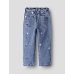 NAME IT Mini Bella barrel broderi jeans - Medium Blue Denim