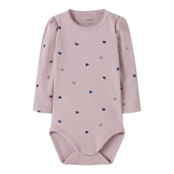 NAME IT BABY Nutti L/S Bodystocking - Burnished Lilac HEARTS