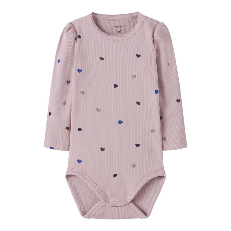 NAME IT BABY Nutti længærmet bodystocking - Burnished Lilac HEARTS