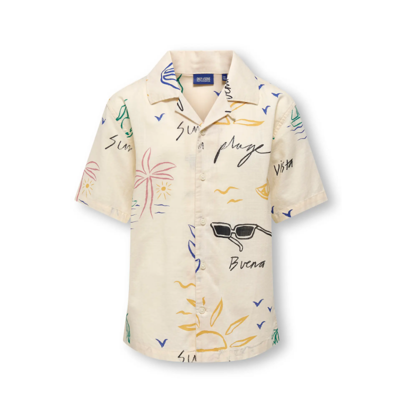 ONLY & SONS JUNIOR Luke resort kortærmet skjorte - Antique White SKETCH COLORS