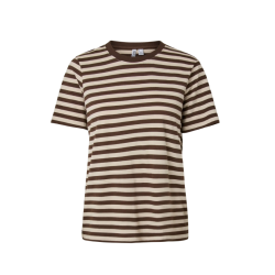 PIECES Ria kortærmet multicolor stribet T-shirt - Hot Fudge W. Silver grey