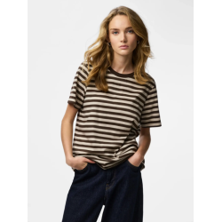 PIECES Ria kortærmet multicolor stribet T-shirt - Hot Fudge W. Silver grey