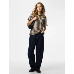 PIECES Ria kortærmet multicolor stribet T-shirt - Hot Fudge W. Silver grey