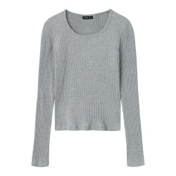 LMTD Ninusa langærmet u-hals bluse - Grey Melange