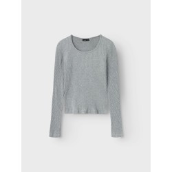 LMTD Ninusa langærmet u-hals bluse - Grey Melange