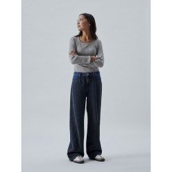 LMTD Ninusa langærmet u-hals bluse - Grey Melange