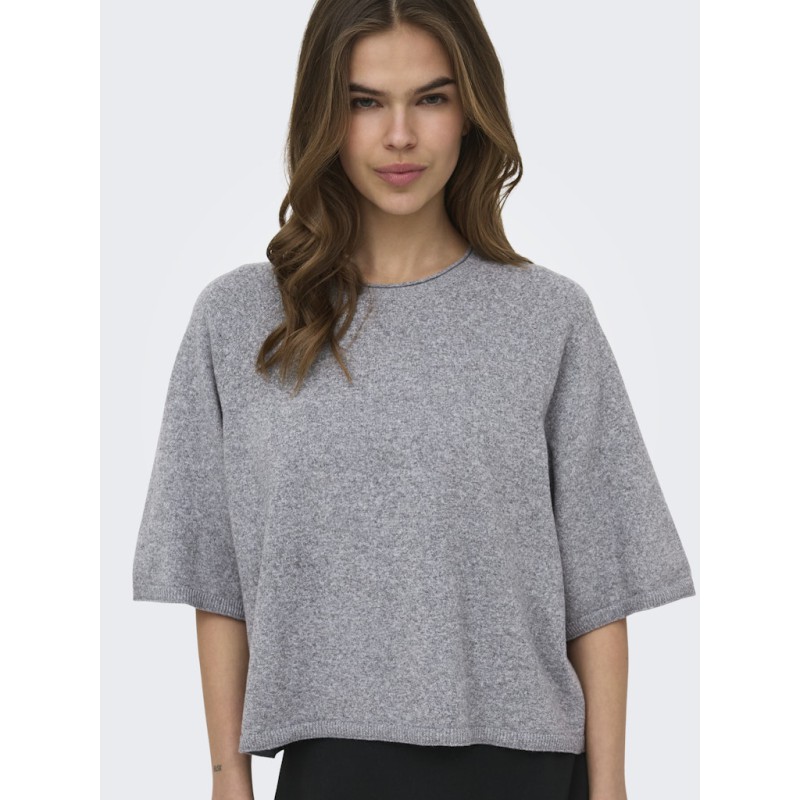 ONLY Loyal 2/4 kortærmet strik - Light Grey Melange