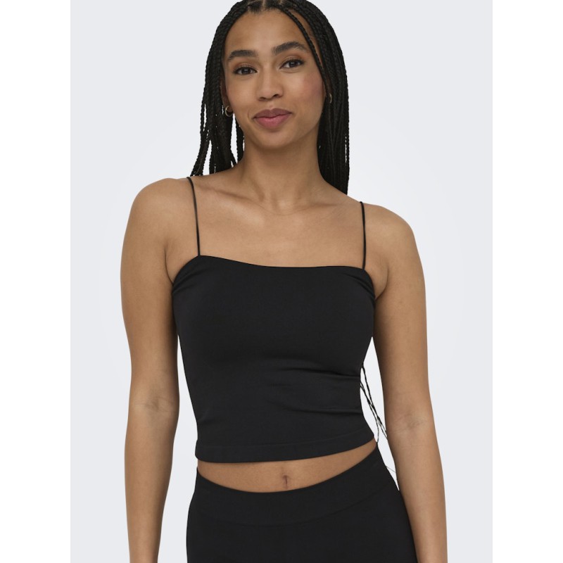 ONLY Bella sømløs vatteret crop top - Sort