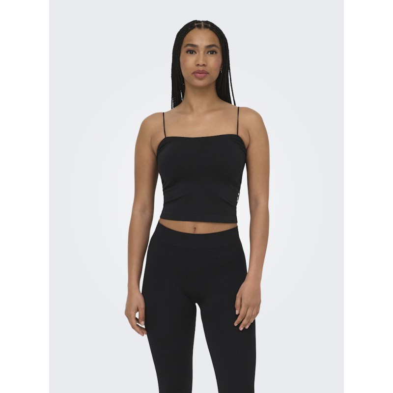 ONLY Bella sømløs vatteret crop top - Sort