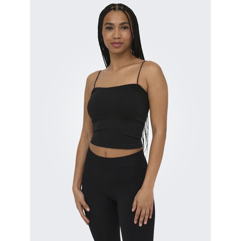 ONLY Bella sømløs vatteret crop top - Sort