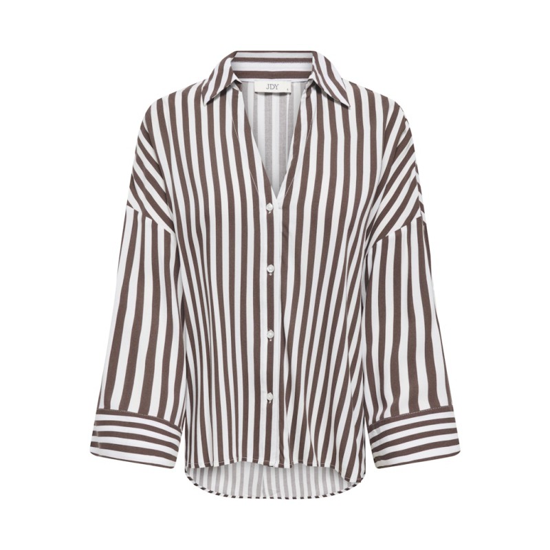 JDY Laurel Life 7/8 skjorte - Coffee Bean/ White stripes