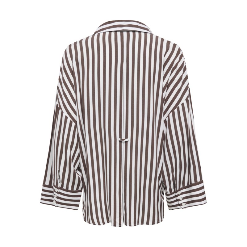 JDY Laurel Life 7/8 skjorte - Coffee Bean/ White stripes