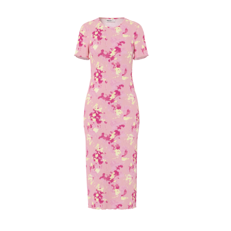 PIECES kortærmet midi slim kjole - Sea Pink