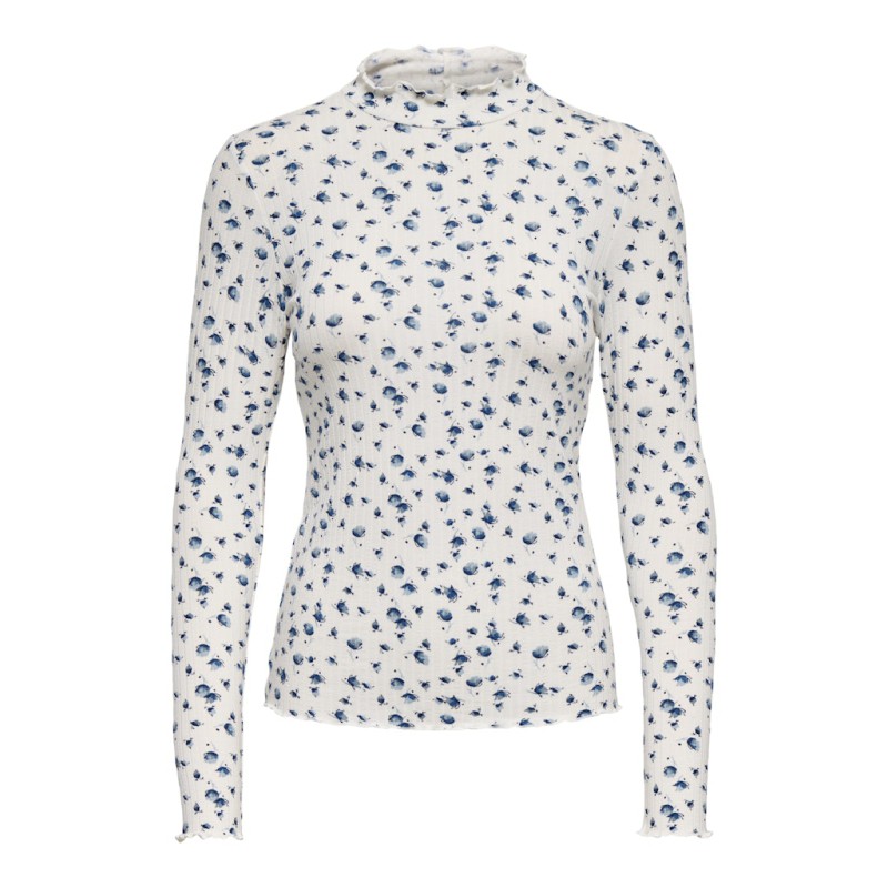 JDY Fransiska langærmet bluse - Cloud Dancer / Blue Flowers