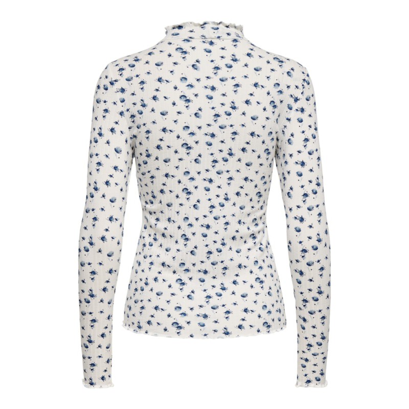 JDY Fransiska langærmet bluse - Cloud Dancer / Blue Flowers