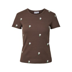 PIECES May kortærmet broderet T-shirt - Hot Fudge