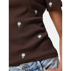 PIECES May kortærmet broderet T-shirt - Hot Fudge