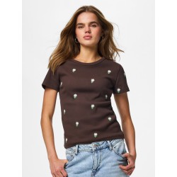 PIECES May kortærmet broderet T-shirt - Hot Fudge