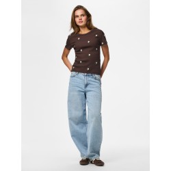 PIECES May kortærmet broderet T-shirt - Hot Fudge
