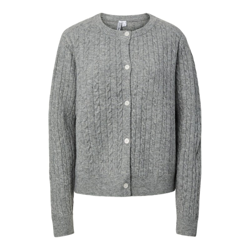 PIECES Langærmet kabel strikket cardigan - Medium Grey Melange