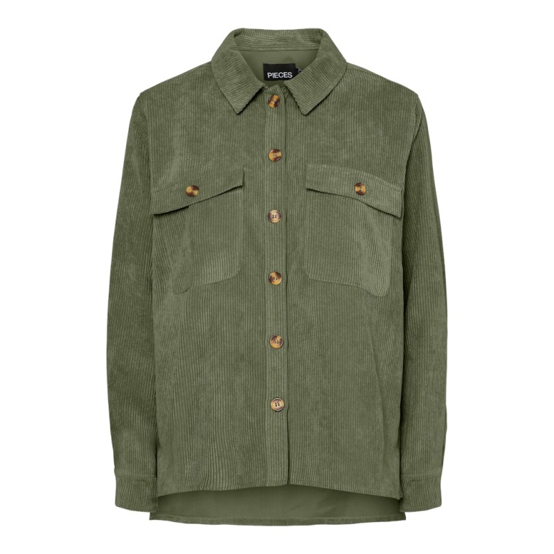 PIECES Effi L/S Fløjls Skjorte - Olivine