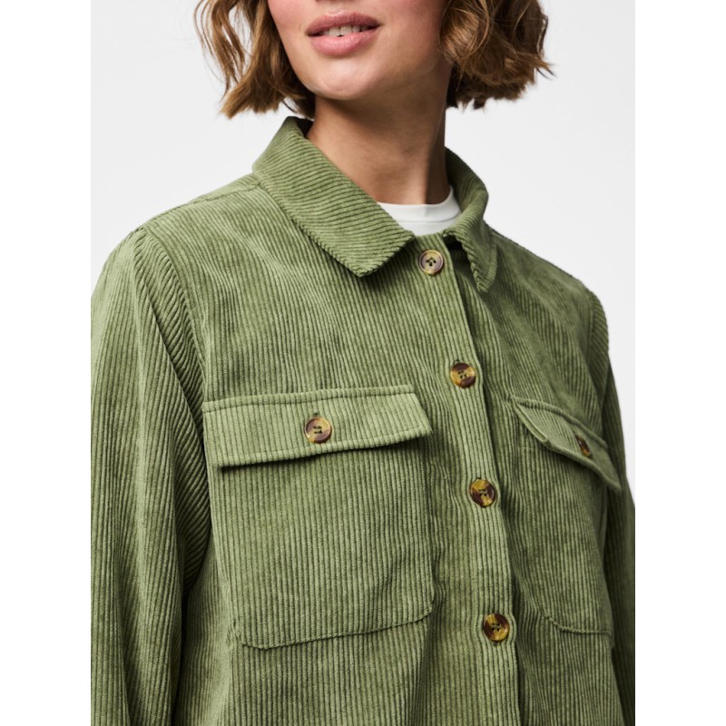 PIECES Effi L/S Fløjls Skjorte - Olivine