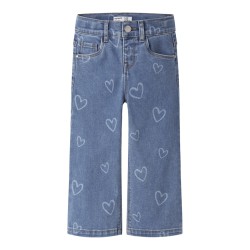 NAME IT Mini Rose brede printet jeans - Medium Blue Denim
