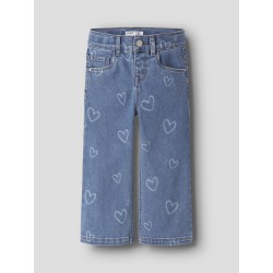 NAME IT Mini Rose brede printet jeans - Medium Blue Denim
