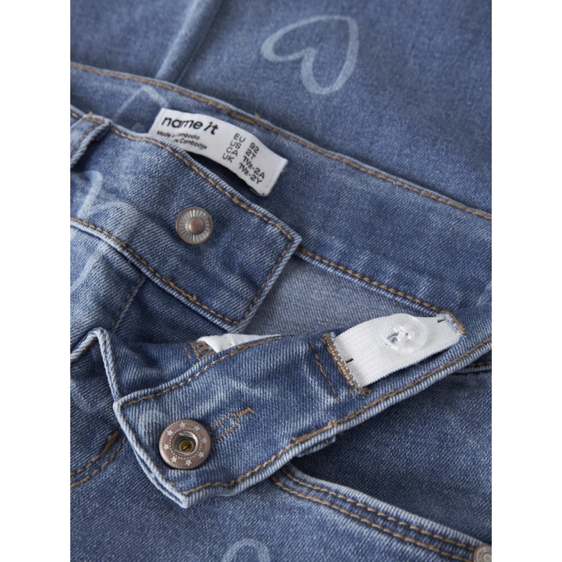 NAME IT Mini Rose brede printet jeans - Medium Blue Denim