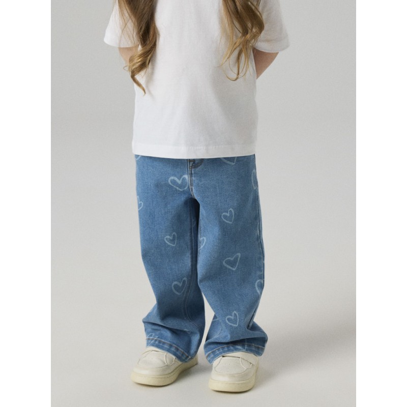 NAME IT Mini Rose brede printet jeans - Medium Blue Denim