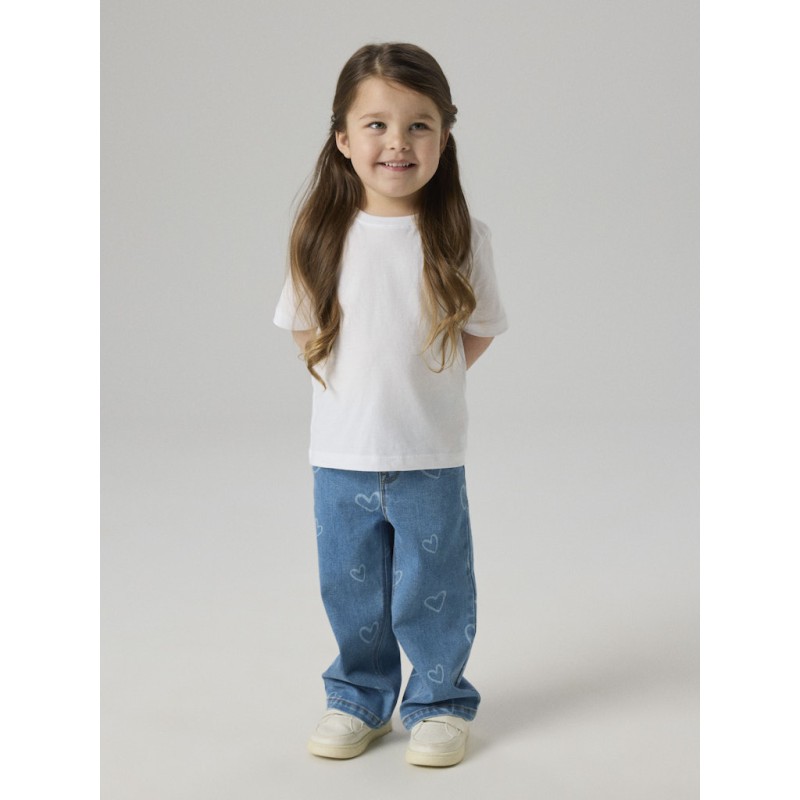 NAME IT Mini Rose brede printet jeans - Medium Blue Denim