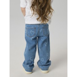 NAME IT Mini Rose brede printet jeans - Medium Blue Denim