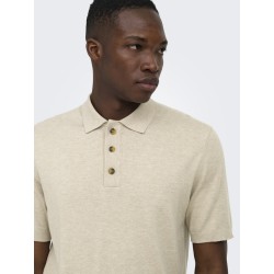 ONLY & SONS Loui Regular Strik Polo - Oatmeal Melange