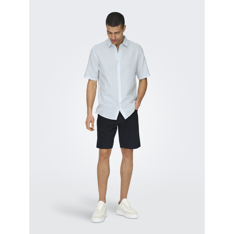 ONLY & SONS Caiden S/S Hør Skjorte - Cashmere Blue