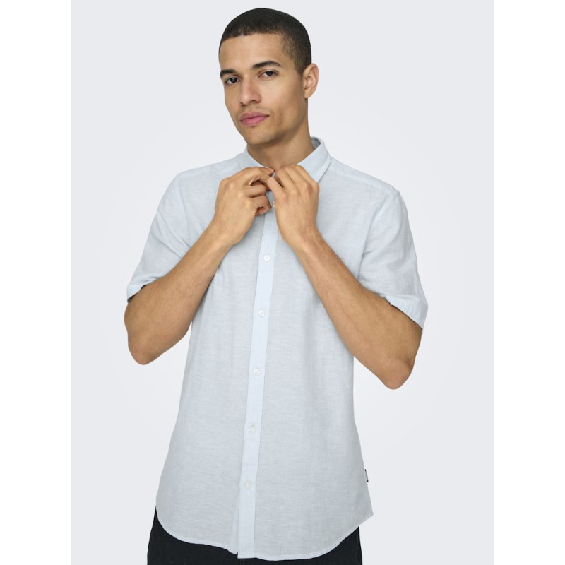 ONLY & SONS Caiden S/S Hør Skjorte - Cashmere Blue