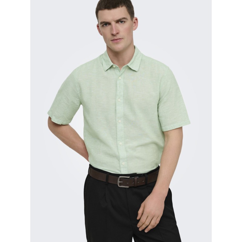 ONLY & SONS Caiden S/S Hør Skjorte - Quiet Green
