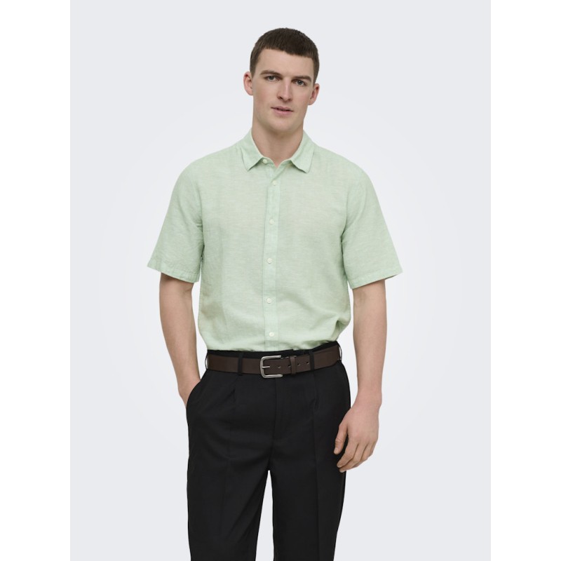 ONLY & SONS Caiden S/S Hør Skjorte - Quiet Green