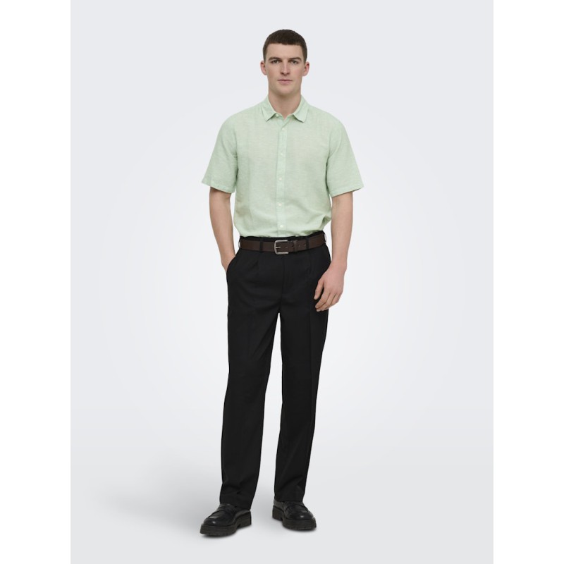ONLY & SONS Caiden S/S Hør Skjorte - Quiet Green