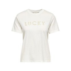 JDY Selma kortærmet T-shirt med broderi - Cloud Dancer