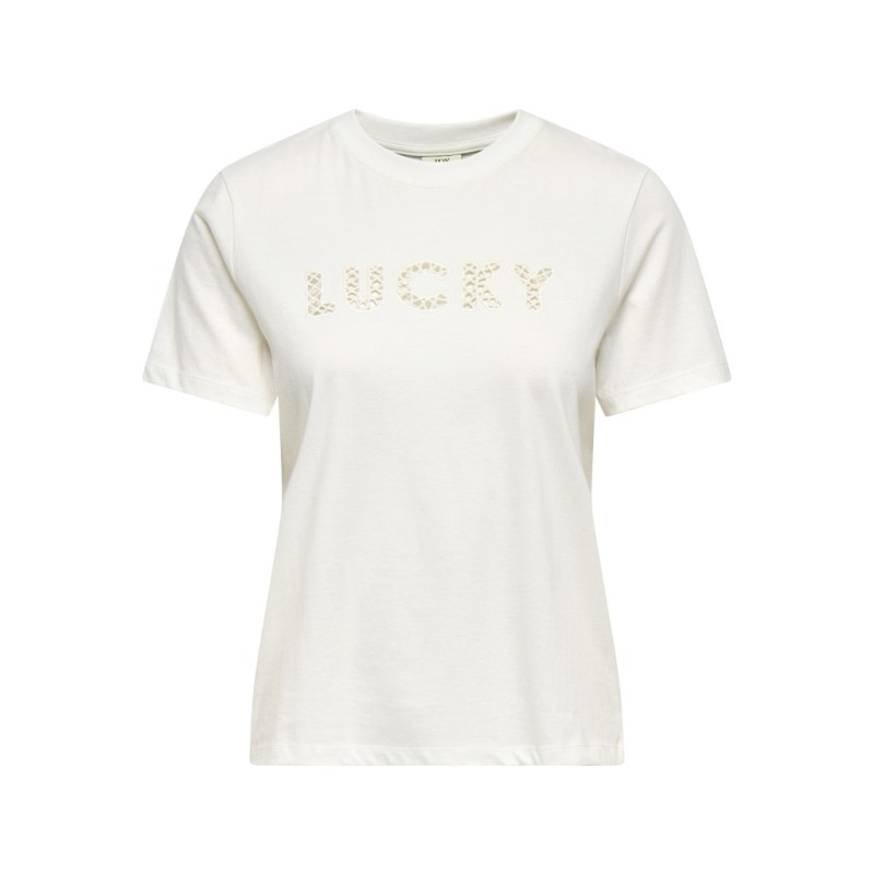 JDY Selma kortærmet T-shirt med broderi - Cloud Dancer