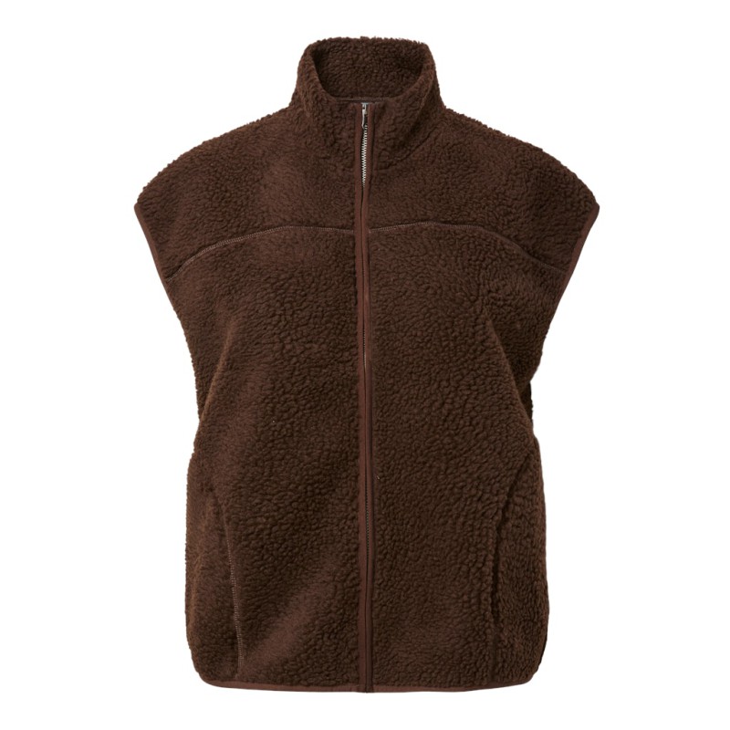 PIECES Sadia Teddy Vest - Hot Fudge