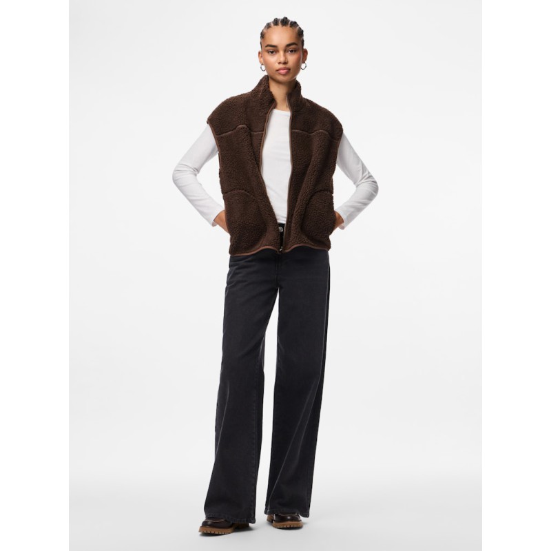 PIECES Sadia Teddy Vest - Hot Fudge