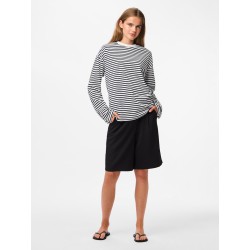 PIECES Sadie langærmet bluse - Cloud Dancer / Sort