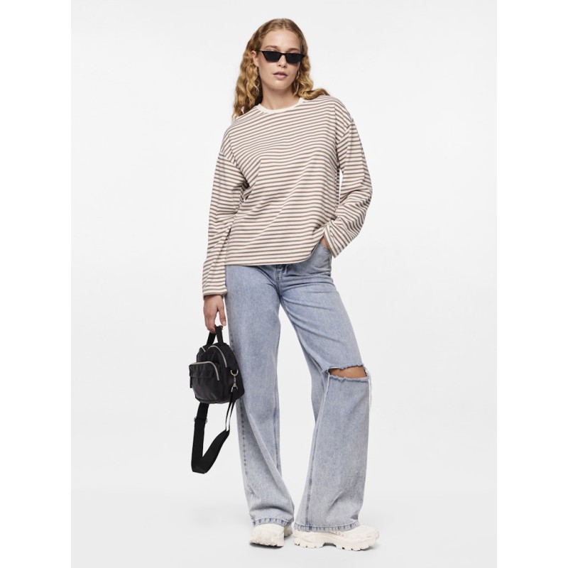 PIECES Sadie langærmet bluse - Cloud Dancer / Fossil