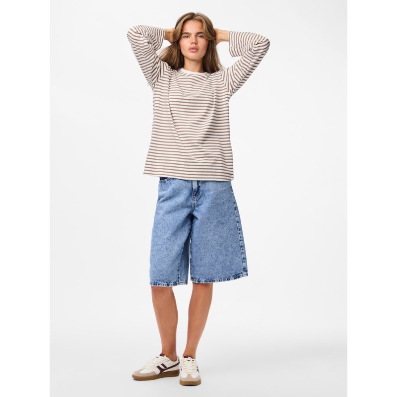 PIECES Sadie langærmet bluse - Cloud Dancer / Fossil