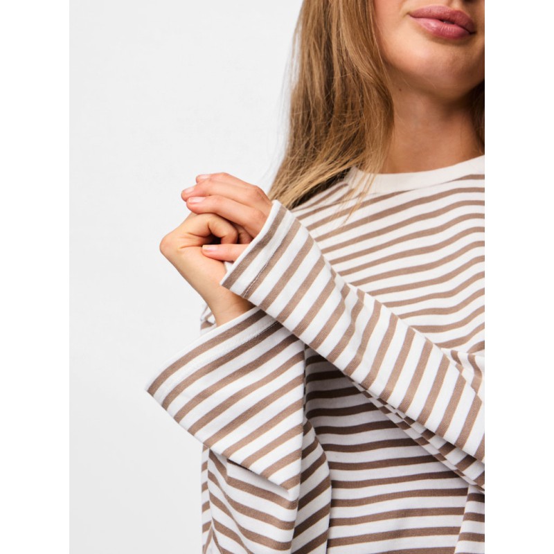 PIECES Sadie langærmet bluse - Cloud Dancer / Fossil